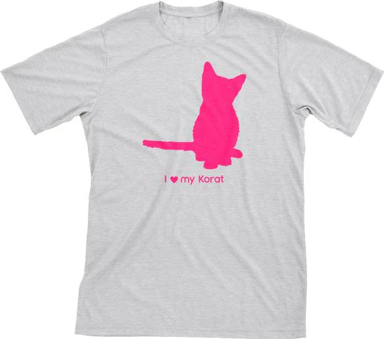 I Love My Korat Must Love Cats Hot Pink On Heathered Grey Short Sleeve T-Shirt