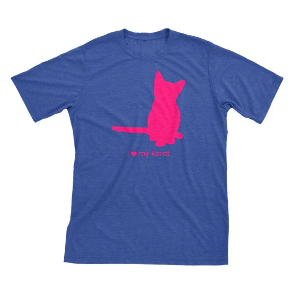 I Love My Korat Must Love Cats Hot Pink On Heathered Royal Blue Short Sleeve T-Shirt