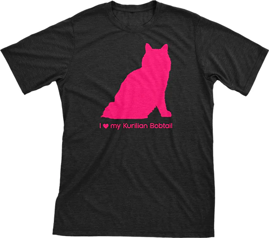 I Love My Kurilian Bobtail Must Love Cats Hot Pink On Black Short Sleeve T-Shirt