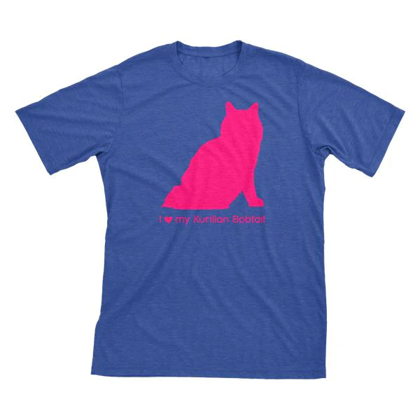 I Love My Kurilian Bobtail Must Love Cats Hot Pink On Heathered Royal Blue Short Sleeve T-Shirt