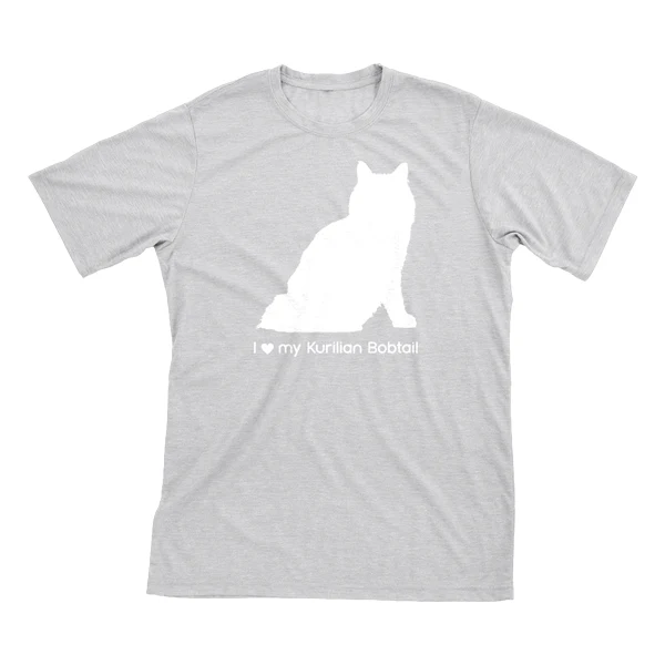 I Love My Kurilian Bobtail Must Love Cats White On Heathered Grey Short Sleeve T-Shirt