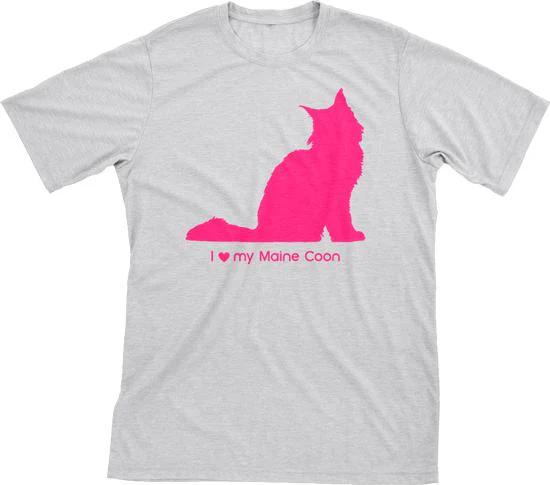 I Love My Maine Coon Must Love Cats Hot Pink On Heathered Grey Short Sleeve T-Shirt