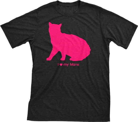 I Love My Manx Must Love Cats Hot Pink On Black Short Sleeve T-Shirt