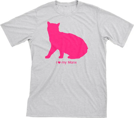 I Love My Manx Must Love Cats Hot Pink On Heathered Grey Short Sleeve T-Shirt