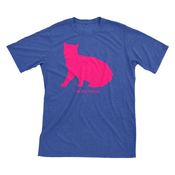 I Love My Manx Must Love Cats Hot Pink On Heathered Royal Blue Short Sleeve T-Shirt