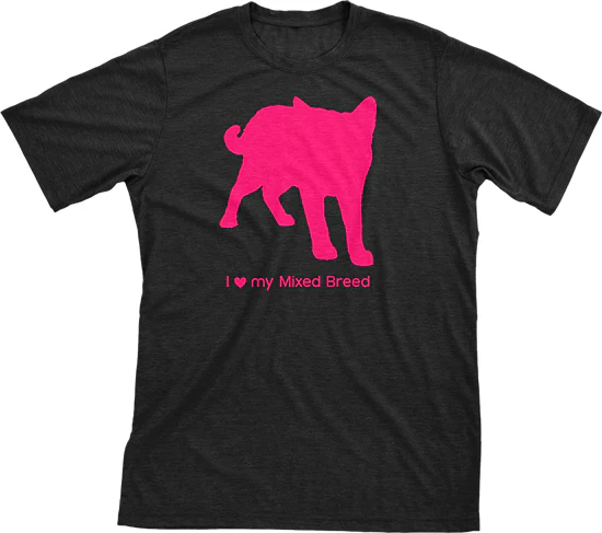 I Love My Mixed Breed Must Love Cats Hot Pink On Black Short Sleeve T-Shirt