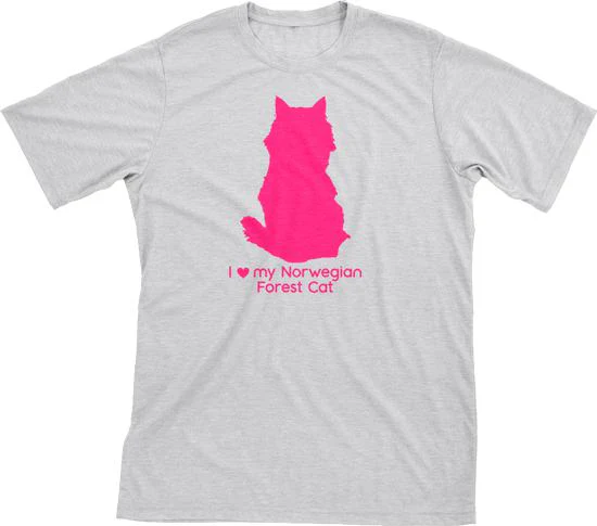 I Love My Norwegian Forest Cat Must Love Cats Hot Pink On Heathered Grey Short Sleeve T-Shirt