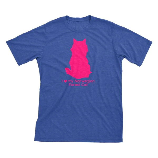 I Love My Norwegian Forest Cat Must Love Cats Hot Pink On Heathered Royal Blue Short Sleeve T-Shirt