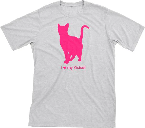 I Love My Ocicat Must Love Cats Hot Pink On Heathered Grey Short Sleeve T-Shirt