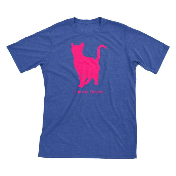 I Love My Ocicat Must Love Cats Hot Pink On Heathered Royal Blue Short Sleeve T-Shirt