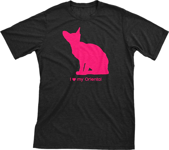 I Love My Oriental Must Love Cats Hot Pink On Black Short Sleeve T-Shirt