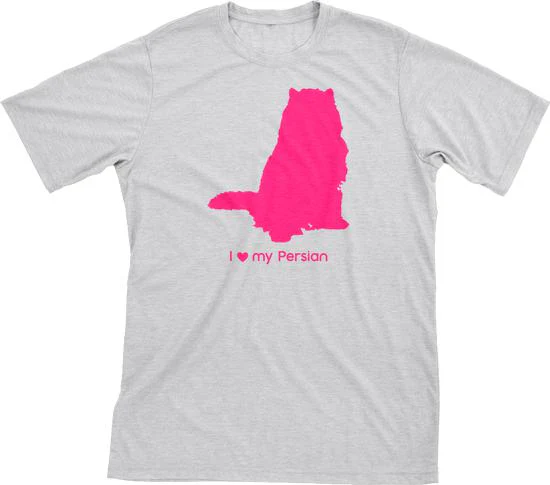 I Love My Persian Must Love Cats Hot Pink On Heathered Grey Short Sleeve T-Shirt