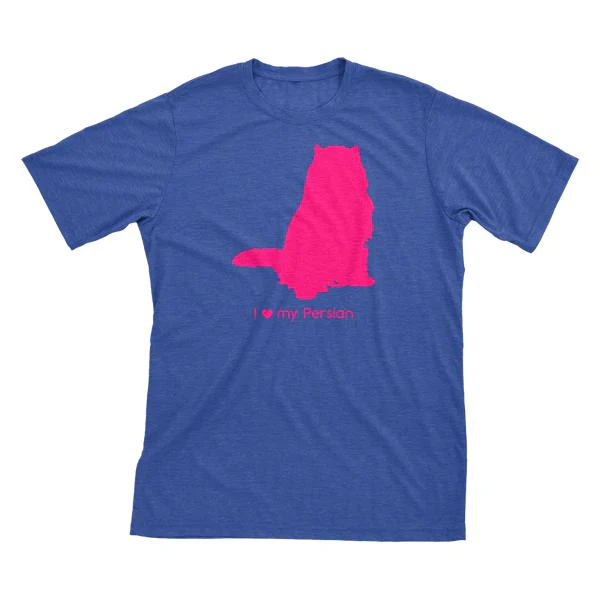 I Love My Persian Must Love Cats Hot Pink On Heathered Royal Blue Short Sleeve T-Shirt
