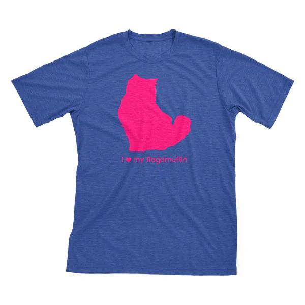 I Love My Ragamuffin Must Love Cats Hot Pink On Heathered Royal Blue Short Sleeve T-Shirt