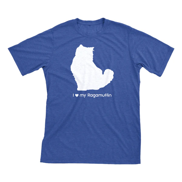 I Love My Ragamuffin Must Love Cats White On Heathered Royal Blue Short Sleeve T-Shirt