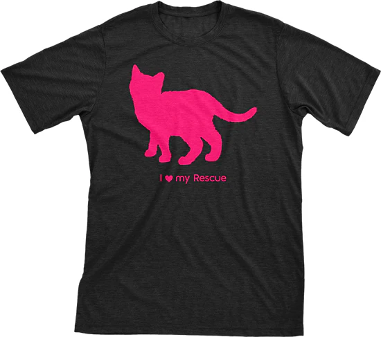 I Love My Rescue Must Love Cats Hot Pink On Black Short Sleeve T-Shirt