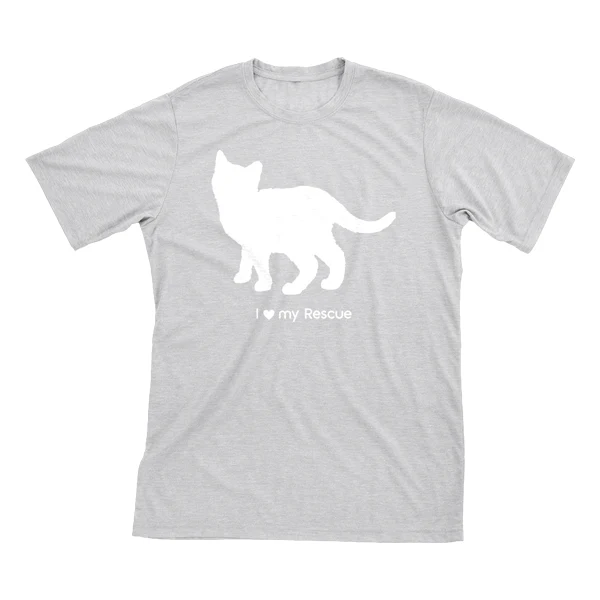 I Love My Rescue Must Love Cats White On Heathered Grey Short Sleeve T-Shirt