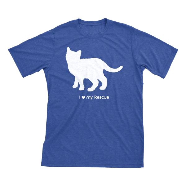 I Love My Rescue Must Love Cats White On Heathered Royal Blue Short Sleeve T-Shirt