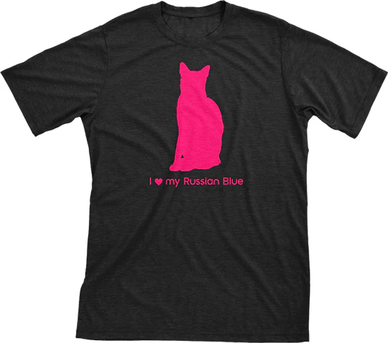 I Love My Russian Blue Must Love Cats Hot Pink On Black Short Sleeve T-Shirt