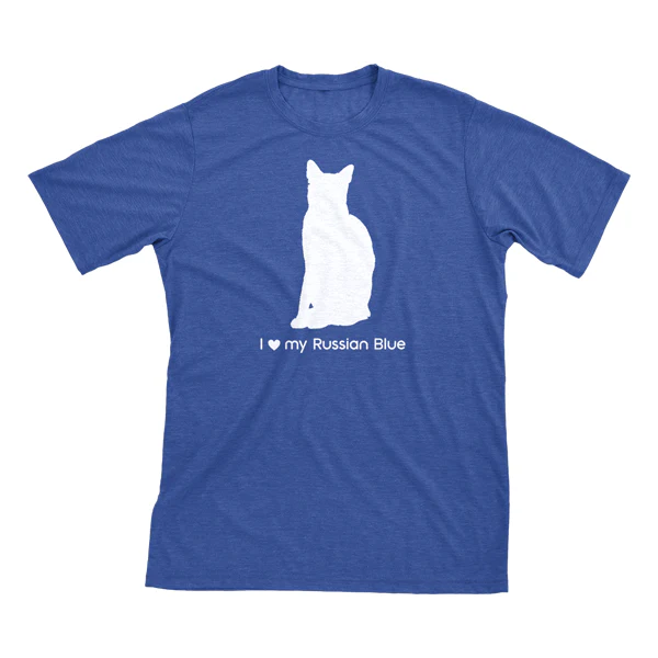 I Love My Russian Blue Must Love Cats White On Heathered Royal Blue Short Sleeve T-Shirt