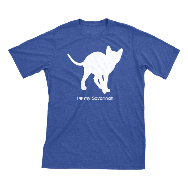I Love My Savannah Must Love Cats White On Heathered Royal Blue Short Sleeve T-Shirt