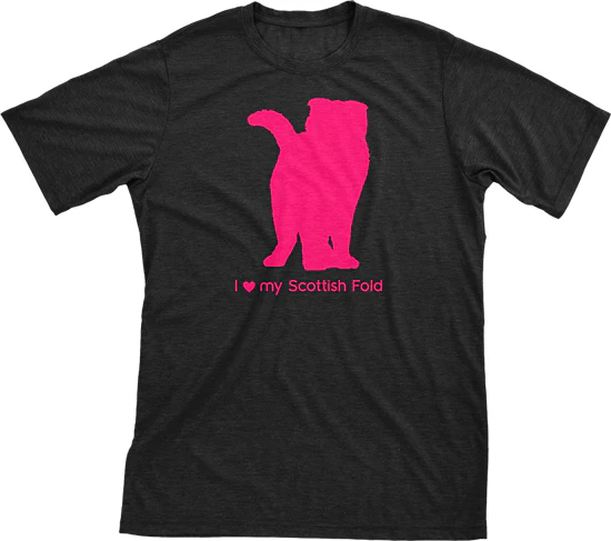 I Love My Scottish Fold Must Love Cats Hot Pink On Black Short Sleeve T-Shirt