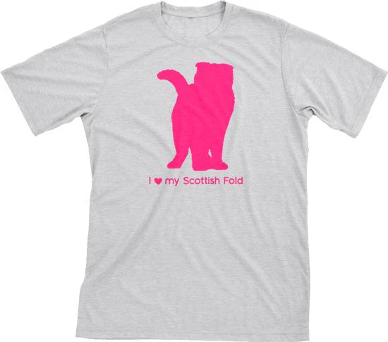 I Love My Scottish Fold Must Love Cats Hot Pink On Heathered Grey Short Sleeve T-Shirt