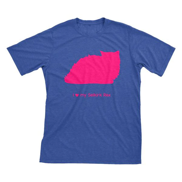I Love My Selkirk Rex Must Love Cats Hot Pink On Heathered Royal Blue Short Sleeve T-Shirt