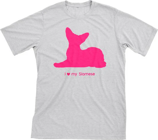 I Love My Siamese Must Love Cats Hot Pink On Heathered Grey Short Sleeve T-Shirt