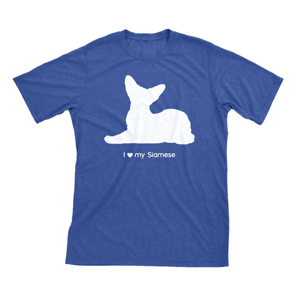 I Love My Siamese Must Love Cats White On Heathered Royal Blue Short Sleeve T-Shirt