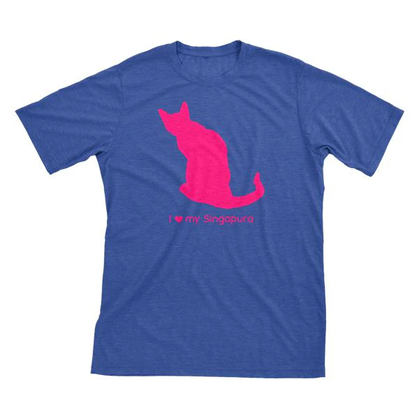 I Love My Singapura Must Love Cats Hot Pink On Heathered Royal Blue Short Sleeve T-Shirt