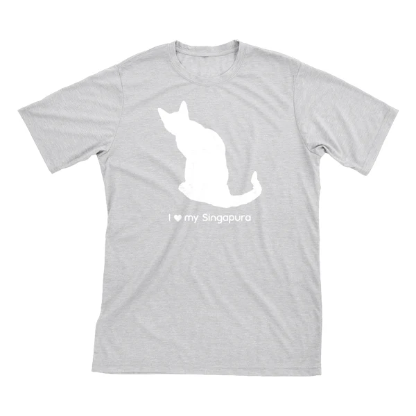 I Love My Singapura Must Love Cats White On Heathered Grey Short Sleeve T-Shirt