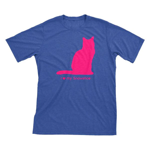 I Love My Snowshoe Must Love Cats Hot Pink On Heathered Royal Blue Short Sleeve T-Shirt