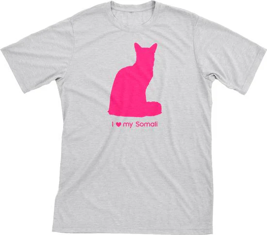 I Love My Somali Must Love Cats Hot Pink On Heathered Grey Short Sleeve T-Shirt
