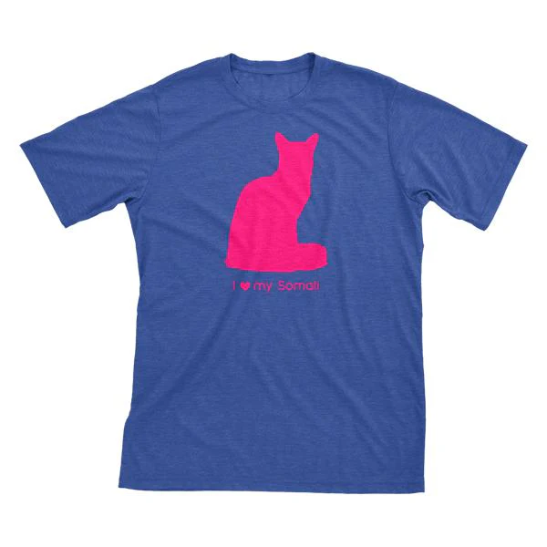 I Love My Somali Must Love Cats Hot Pink On Heathered Royal Blue Short Sleeve T-Shirt