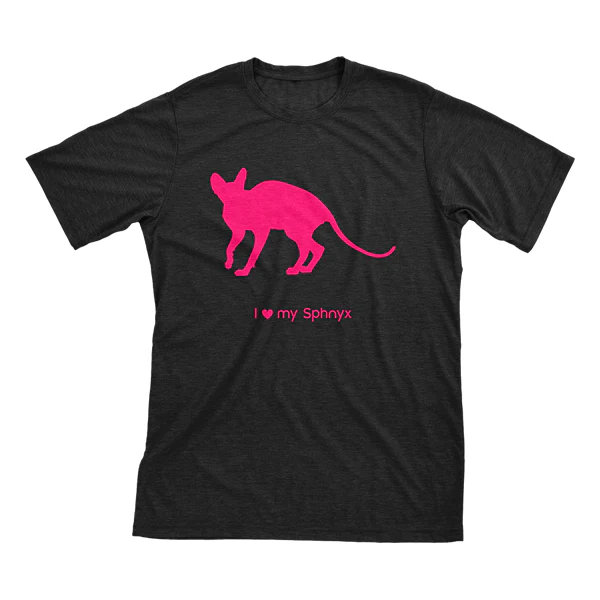 I Love My Sphnyx Must Love Cats Hot Pink On Black Short Sleeve T-Shirt