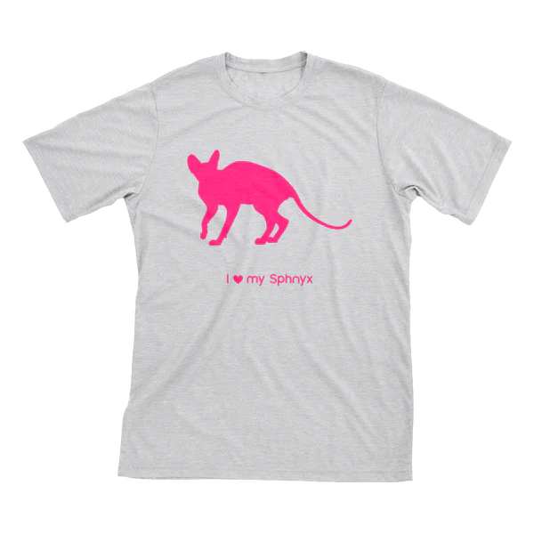 I Love My Sphnyx Must Love Cats Hot Pink On Heathered Grey Short Sleeve T-Shirt