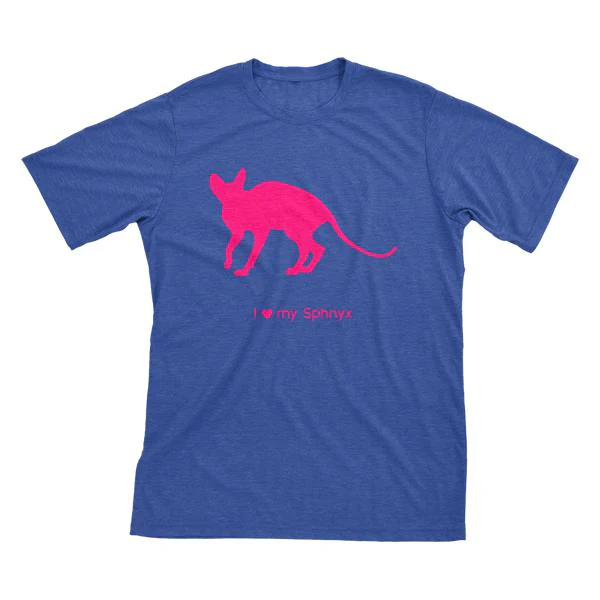 I Love My Sphnyx Must Love Cats Hot Pink On Heathered Royal Blue Short Sleeve T-Shirt