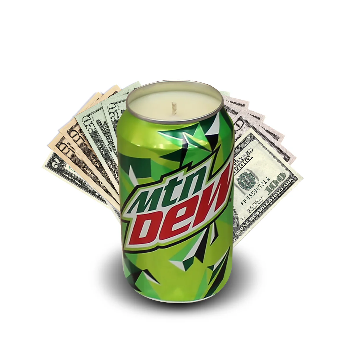 Mountain Dew Soda Pop Cash Candle - REAL MONEY INSIDE EVERY SODA CASH CANDLE