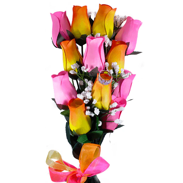 Orange Yellow Ombré & Pink Bouquet Jewelry Roses - Image 2
