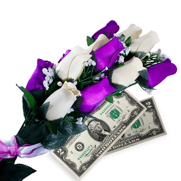 Purple & Cream Bouquet Cash Roses