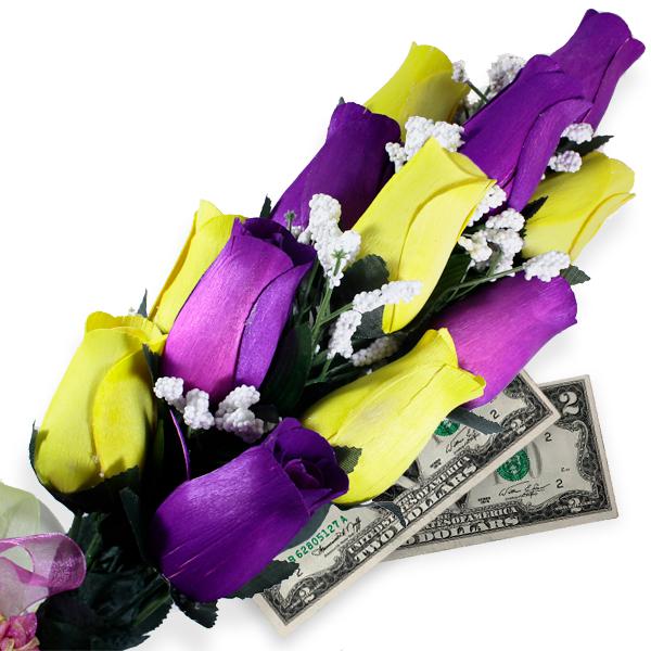 Purple & Yellow Bouquet Cash Roses