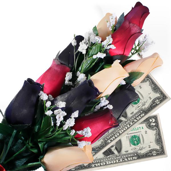 Red, Black & Peach Bouquet Cash Roses