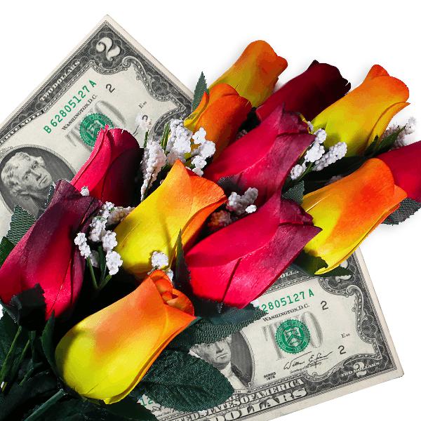 Red & Orange Yellow Ombré Bouquet Cash Roses