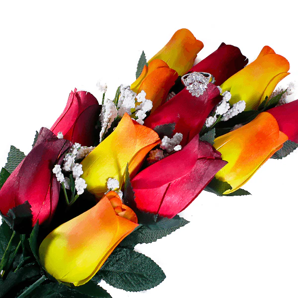 Red & Orange Yellow Ombré Bouquet Jewelry Roses