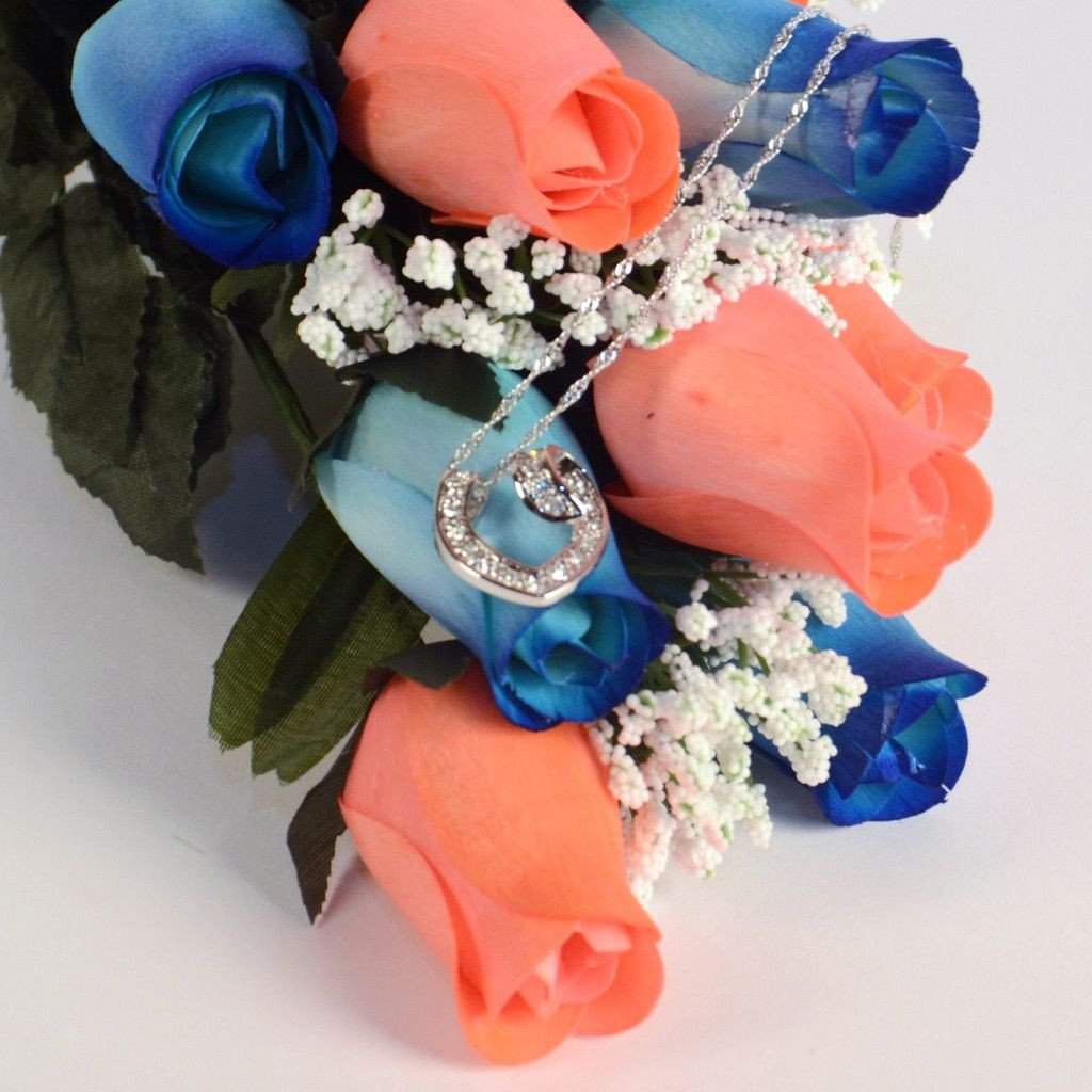Scented Blue And Coral Mixed Wax Roses Bouquet - Image 3