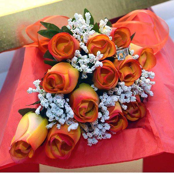 Yellow With Orange Ombre Tips Half Dozen Jewelry Roses